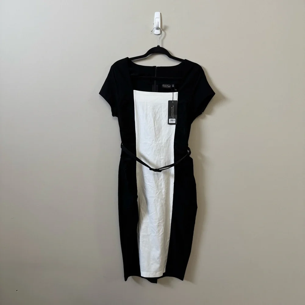 NWT Voodoo Vixen Black and White Retro Midi Dress - Picture 2 of 6